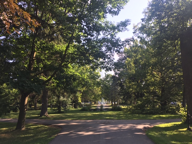 A photo of a pathway at Woodlawn Memorial Park.