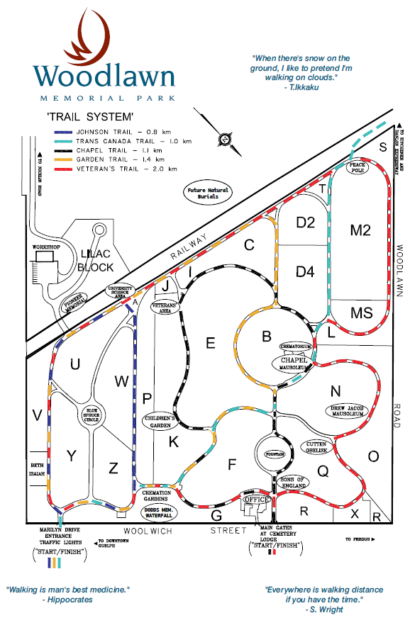 Walking map of Woodlawn Memorial Park