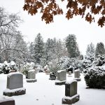 Woodlawn memorials in the winter snow